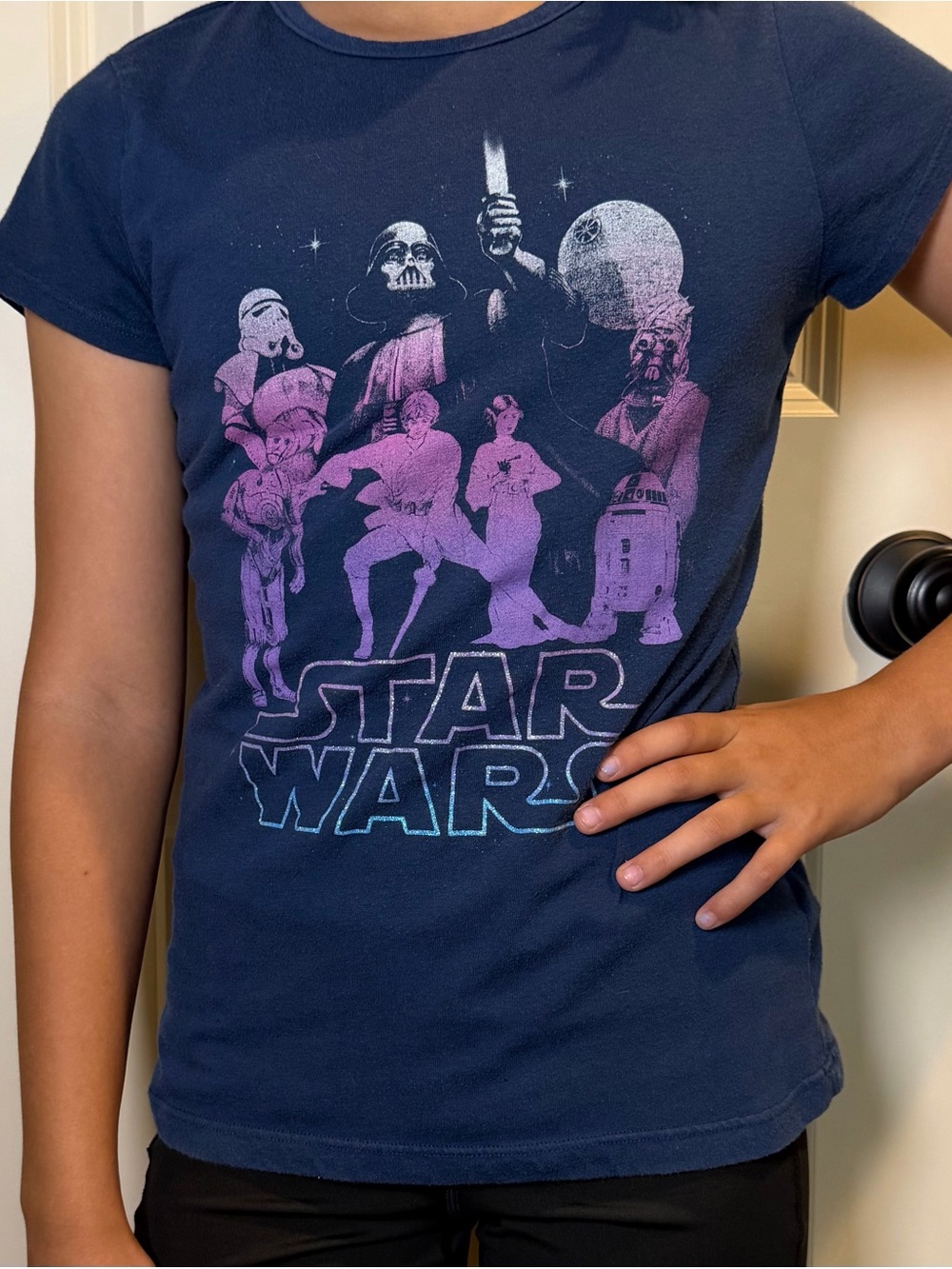 Star Wars Kids Short Sleeve Tee - Navy with Pink & Blue Graphic